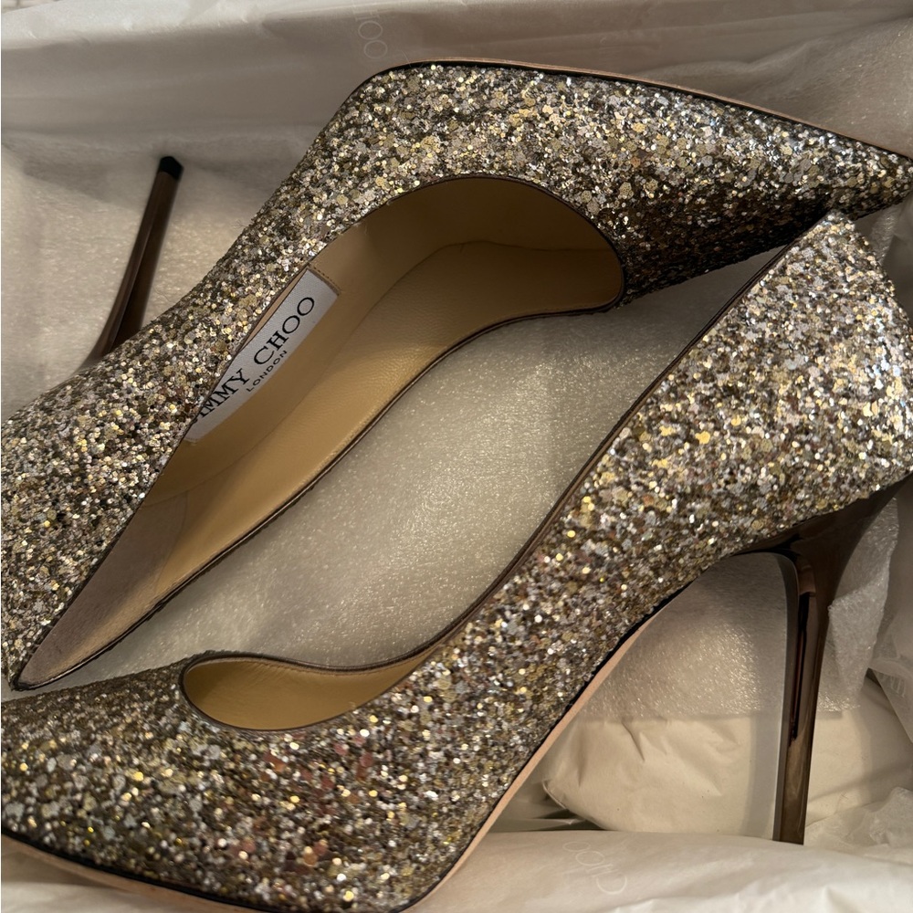 Jimmy Choo Classic Sparkling Glitter Gold Abel Heels - Picture 8 of 12